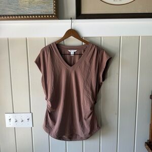 Athleta Brown V-Neck Short Sleeve Top, Size Large, NWOT